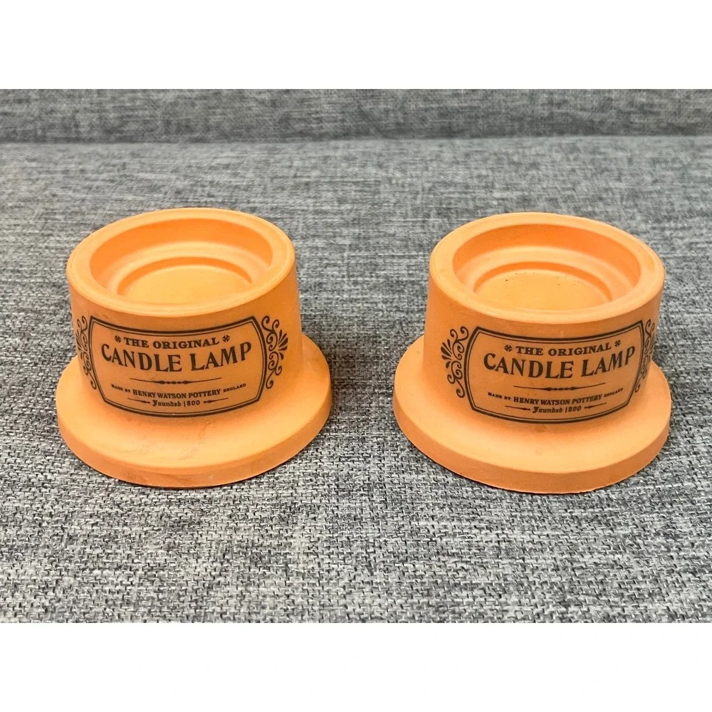 Henry Watson Pottery Terracotta Candle Lamp Bases Set of 2 England Rustic Decor